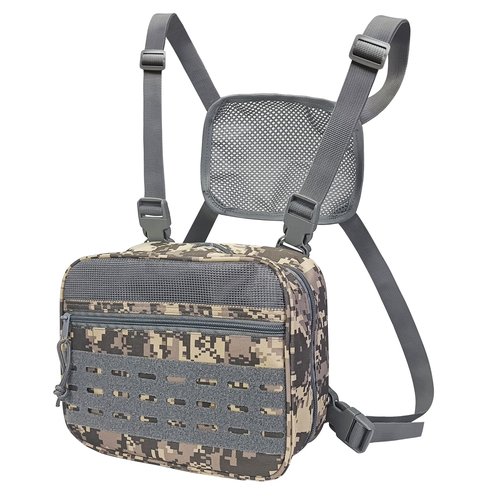 SMONT Camouflage Grey Tactical Chest Pack Tactical Chest Rig Molle Chest Pack Military Grade Water Resistant Nylon Adjustable Molle Straps Outdoor Hiking Edc Gear For Men Women 9.5 Inch