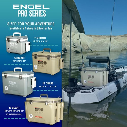 ENGEL 7.5 Quart Live Bait Cooler PRO for Fishing - Portable Minnow and Bait Bucket with Lithium-Ion Rechargeable Aerator - Silver (7.5Qt)