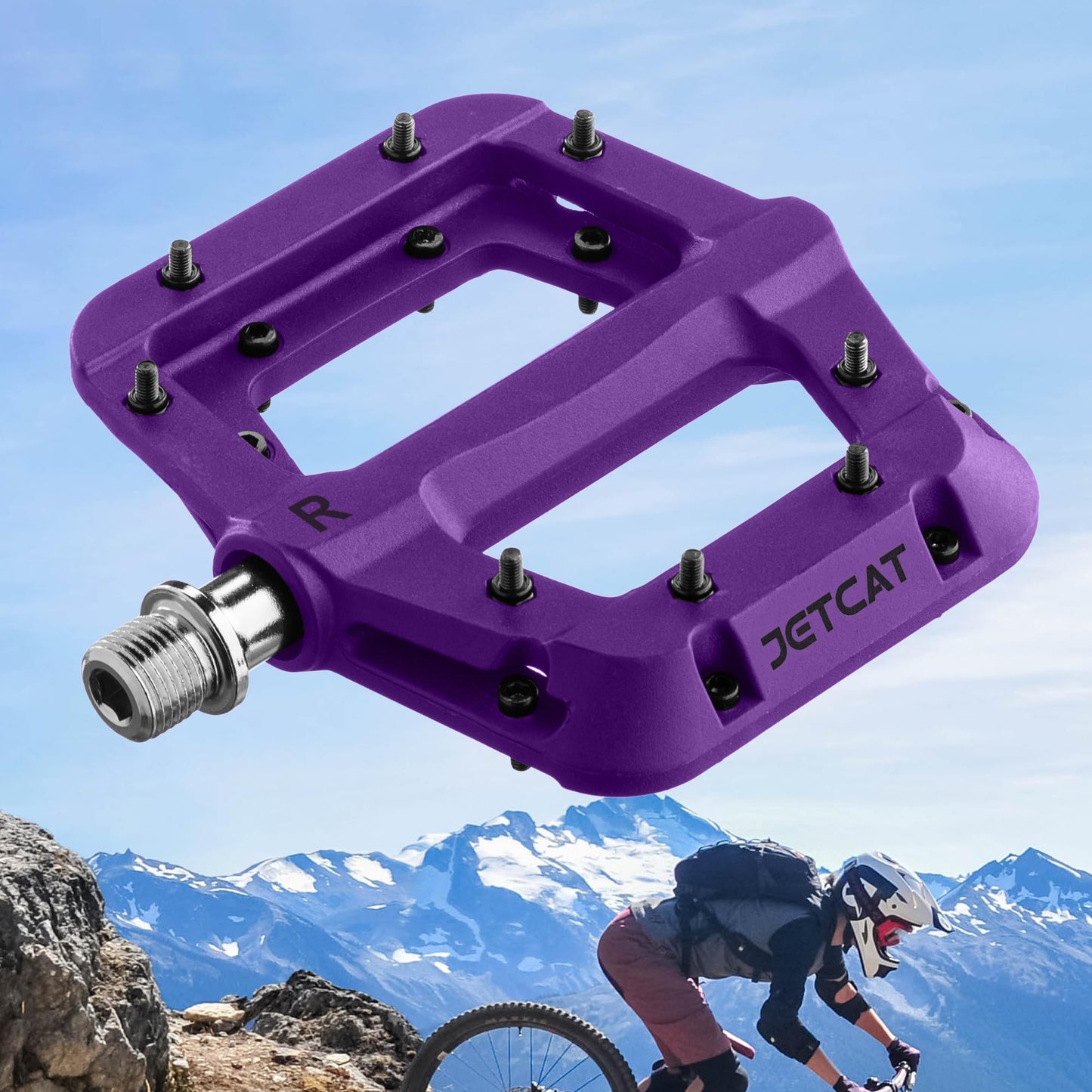JETCAT Mountain Bike Pedals Flat - MTB Pedals Flat, Bicycle Pedals for BMX/MTN/Road/Gravel/EBike, BMX Pedals, Platform Pedals, Adults & Kids Bike Replacement - Purple 9/16