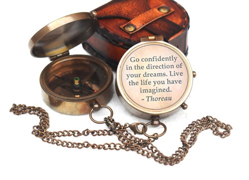 Mary nautical -Thoreau's Go Confidently Graduation Gift for him, Camping Compass with Leather Pouch Boating Hiking Religious Gifts, Missionary Gifts Keepsake. Confirmation Gift Direction Compass