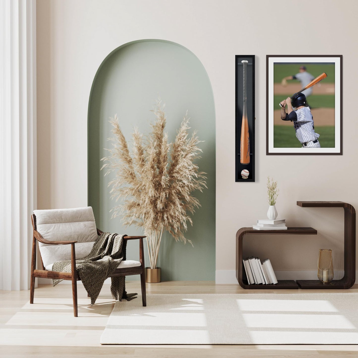 ILOT Baseball Bat Display Case Solid Wood Frame Ball Holder Stand Showcase Display Cabinet with UV Protected Acrylic Wall Mounted Shadow Box Vertical and Horizontal