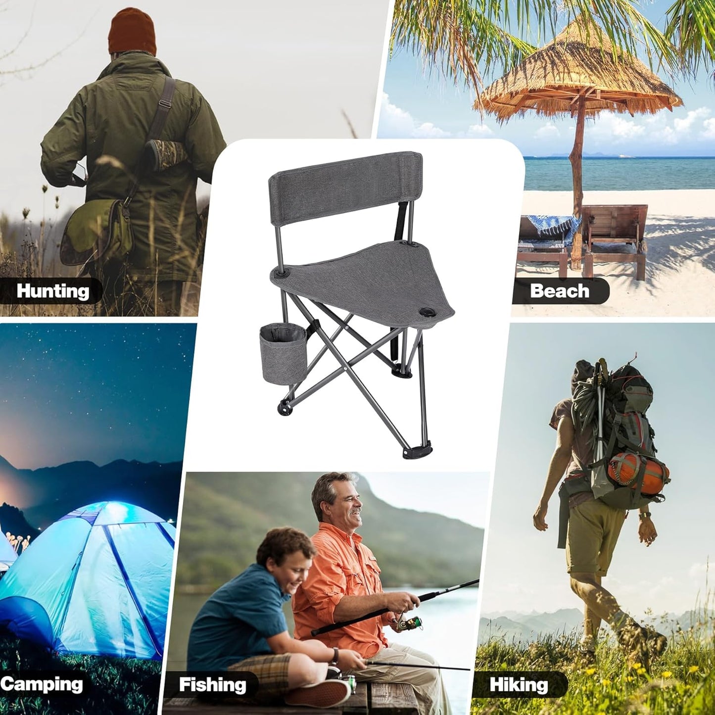 REDCAMP 2 Pack Tripod Hunting Chairs for Blinds, Folding Lightweight Portable Fishing Chair for Adults Hunting Stools with Backrest, Golf Chairs for Spectators, Camo