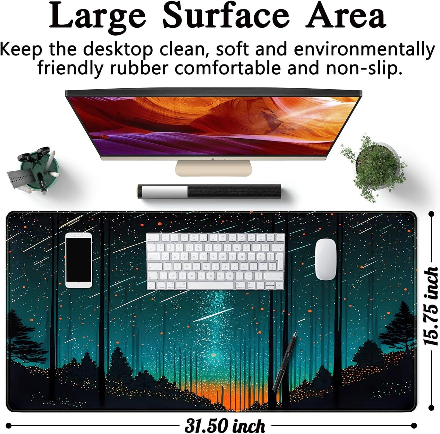 Japanese Desk Mat Riverside Full Moon Desk Pad Black Red Large Mouse Pad Gaming Mousepad Extended XXL Keyboard Pad 31.5 x 15.7 in Laptop Computer Mouse Keyboard Mat for Office Desk Decor