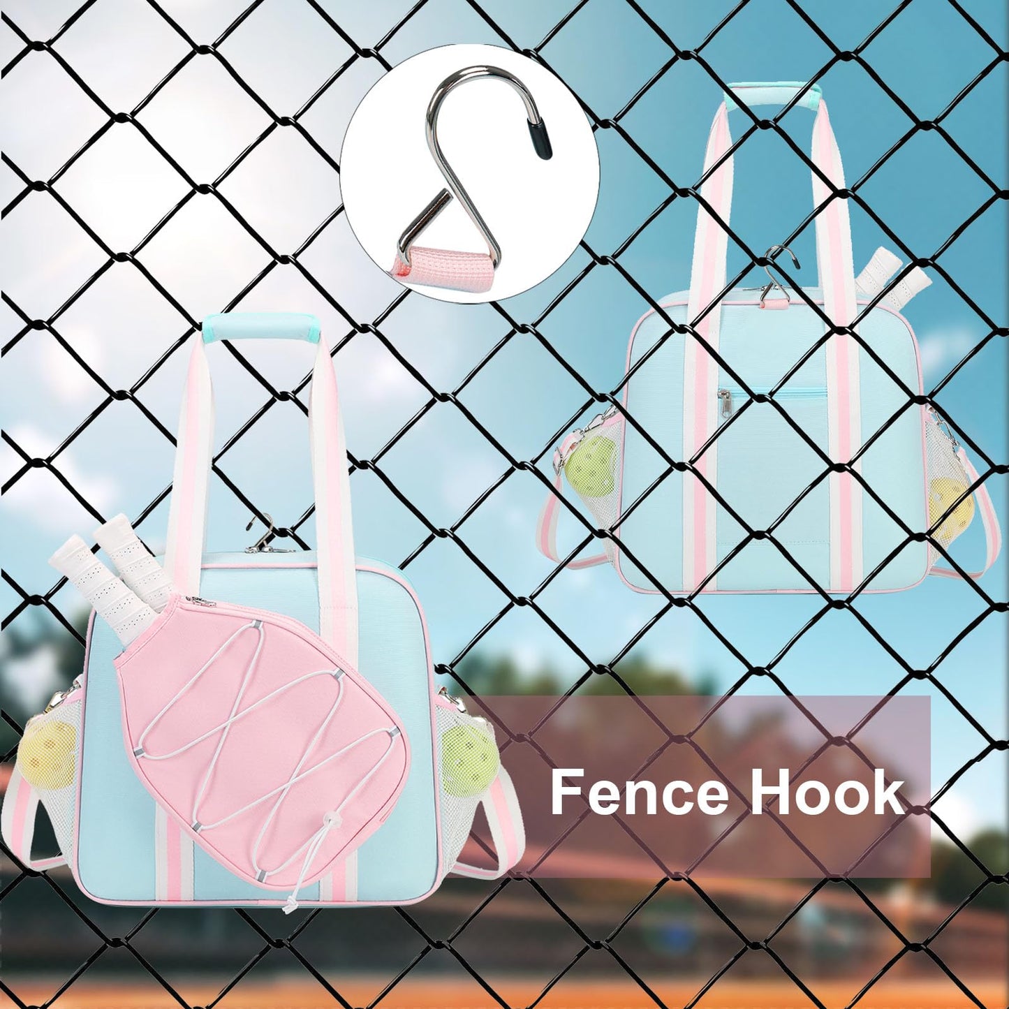 ACESAK Pink Large Pickleball Bag for Women Men Teens with 2 In 1 Insulated Pocket & Fence Hook