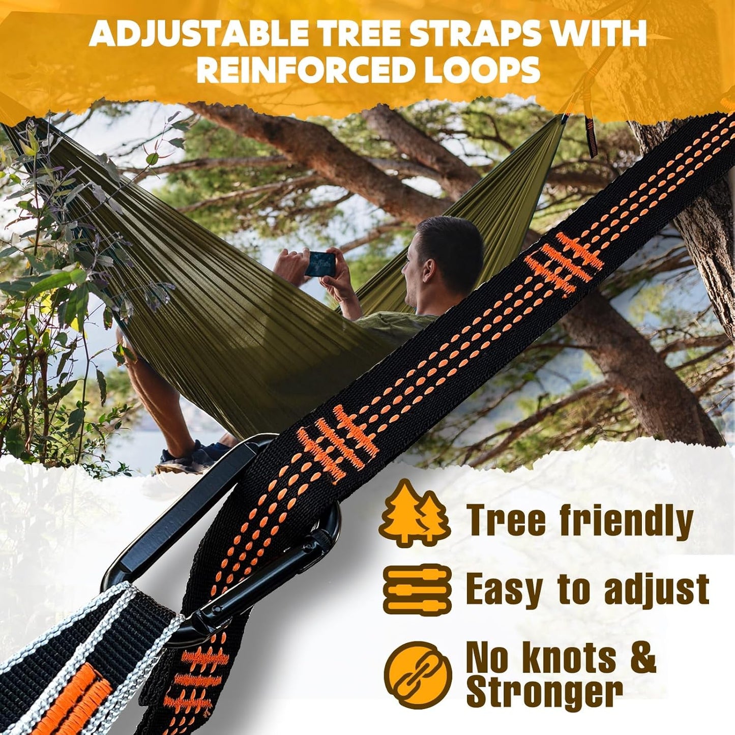 NATUREFUN Ultra-Light Travel Camping Hammock | 300kg Load Capacity,Breathable,Quick-Drying | 2 x Premium Carabiners,2 x Nylon Slings Included | Outdoor Indoor Garden