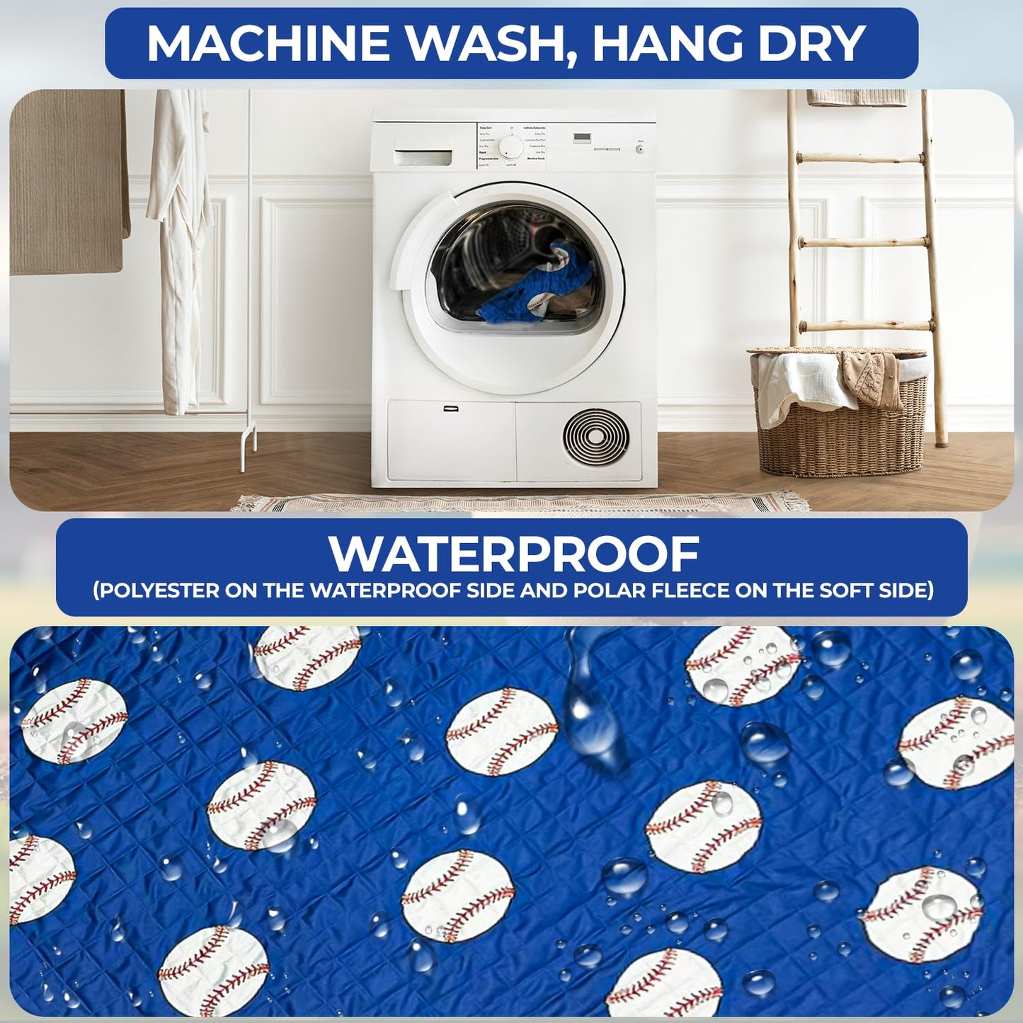 Isabel Steve Outdoor Waterproof Stadium Blanket for Sporting Events, Camping, Picnic Blankets, Beach, Warm Fleece, Emergency Blanket, Baseball, Sports Mom Must Haves, Gifts for Boys and Girls