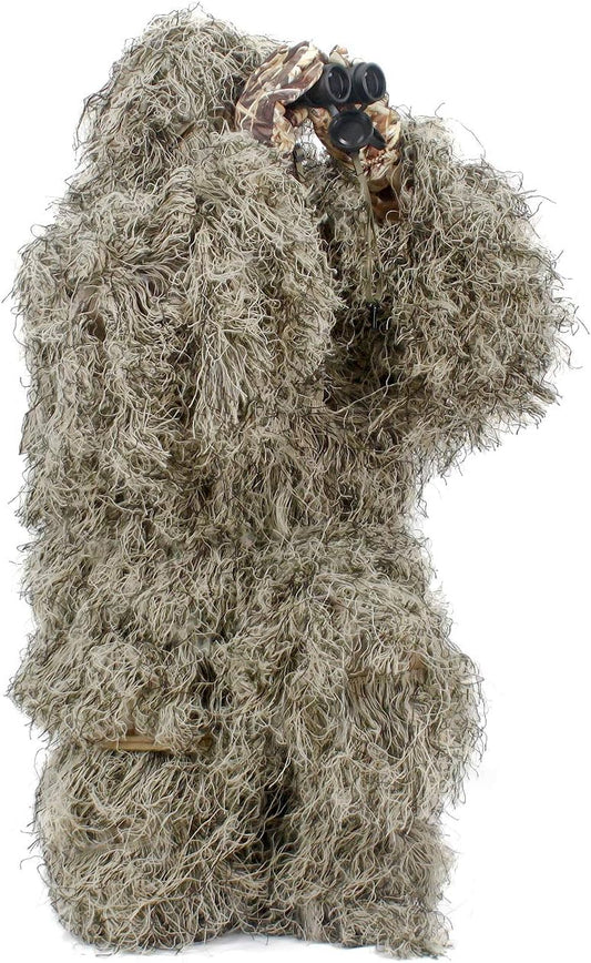AUSCAMOTEK Ghillie Suit for Men Gilly Suit for Hunting Halloween Costume Airsoft Paintball Hood Rifle Wrap Included