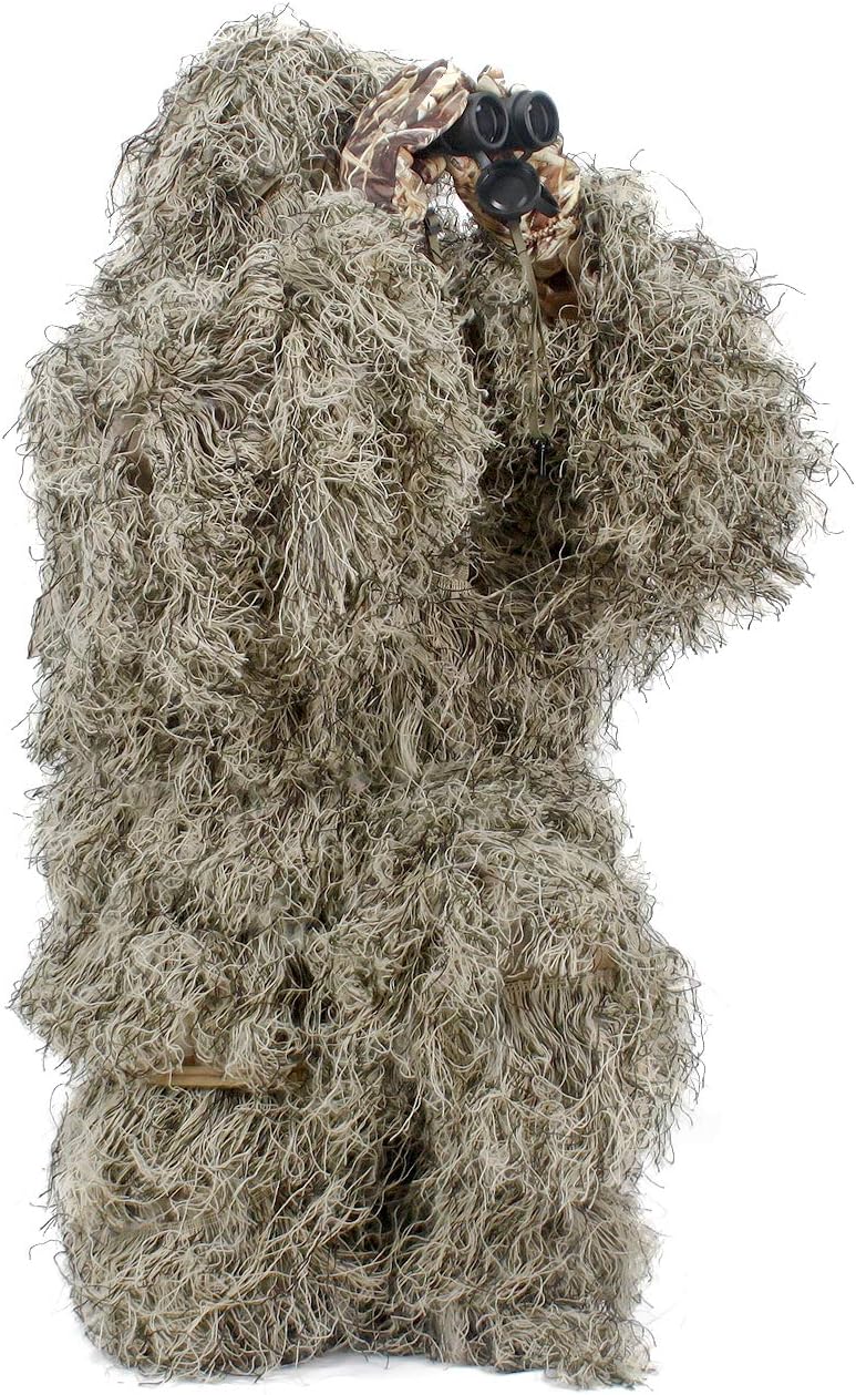 AUSCAMOTEK Ghillie Suit for Men Gilly Suit for Hunting Halloween Costume Airsoft Paintball Hood Rifle Wrap Included