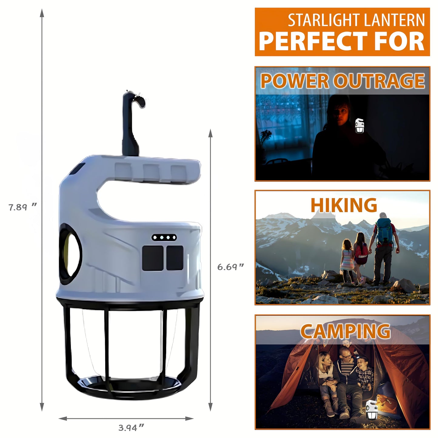 500LM Solar Camping Lantern, Rechargeable LED Light, 7 Modes, Waterproof for Emergency & Outdoor