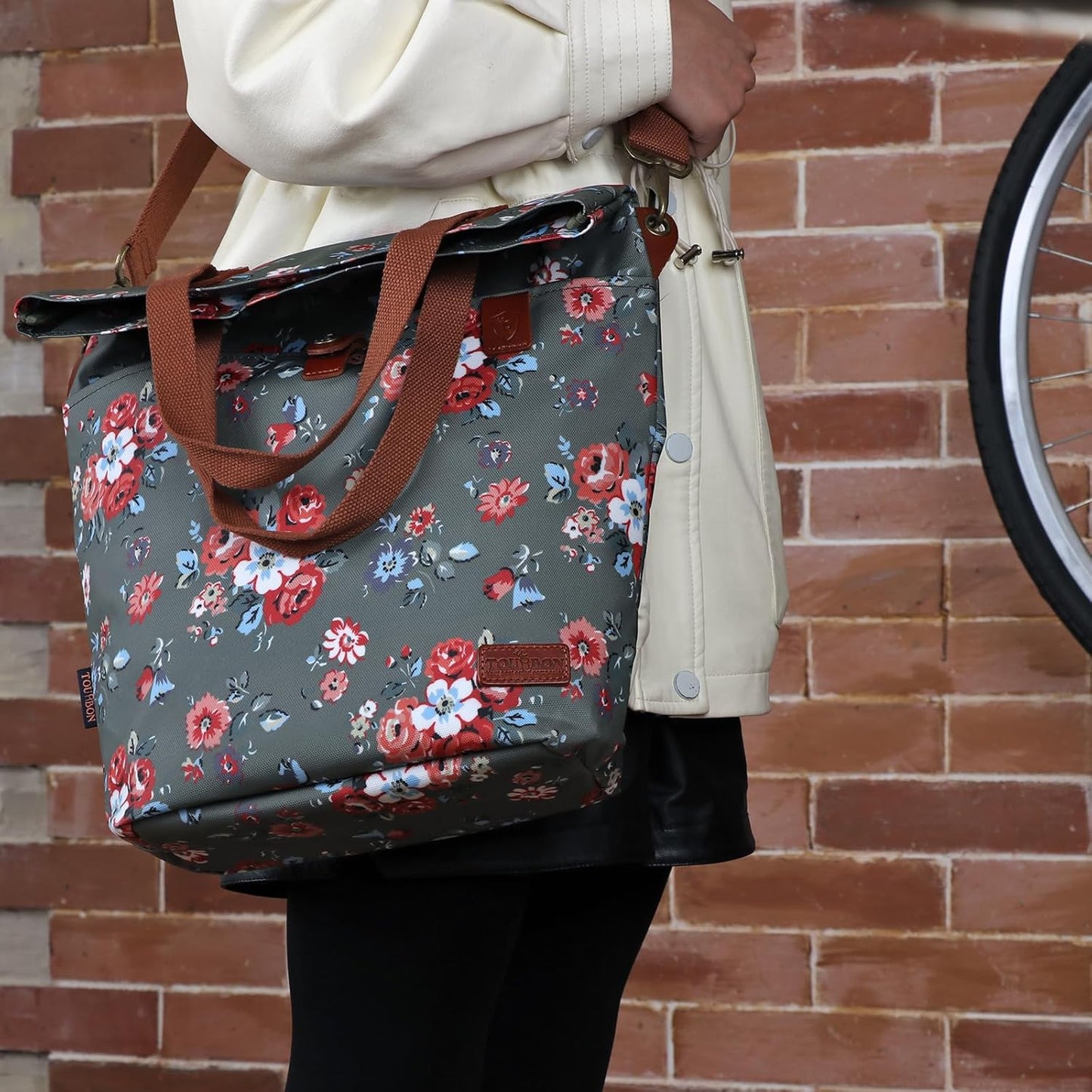 TOURBON Canvas Clip-On Quick-Release Bike Panniers Women's Shoulder Tote Bag