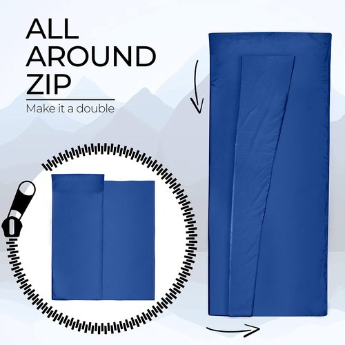 MIQIO 2-in-1 Cotton Sleeping Bag With Full Zip (Couplable): Lightweight Comfort Travel and XL Blanket in One - Summer Inner Sleeping Bag (Grey, Left)