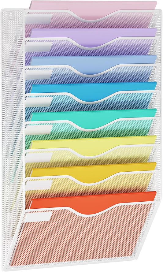 5 Pockets Mesh Hanging Wall File Holder Organizer Wall Mounted Paper Magazine Rack, Black