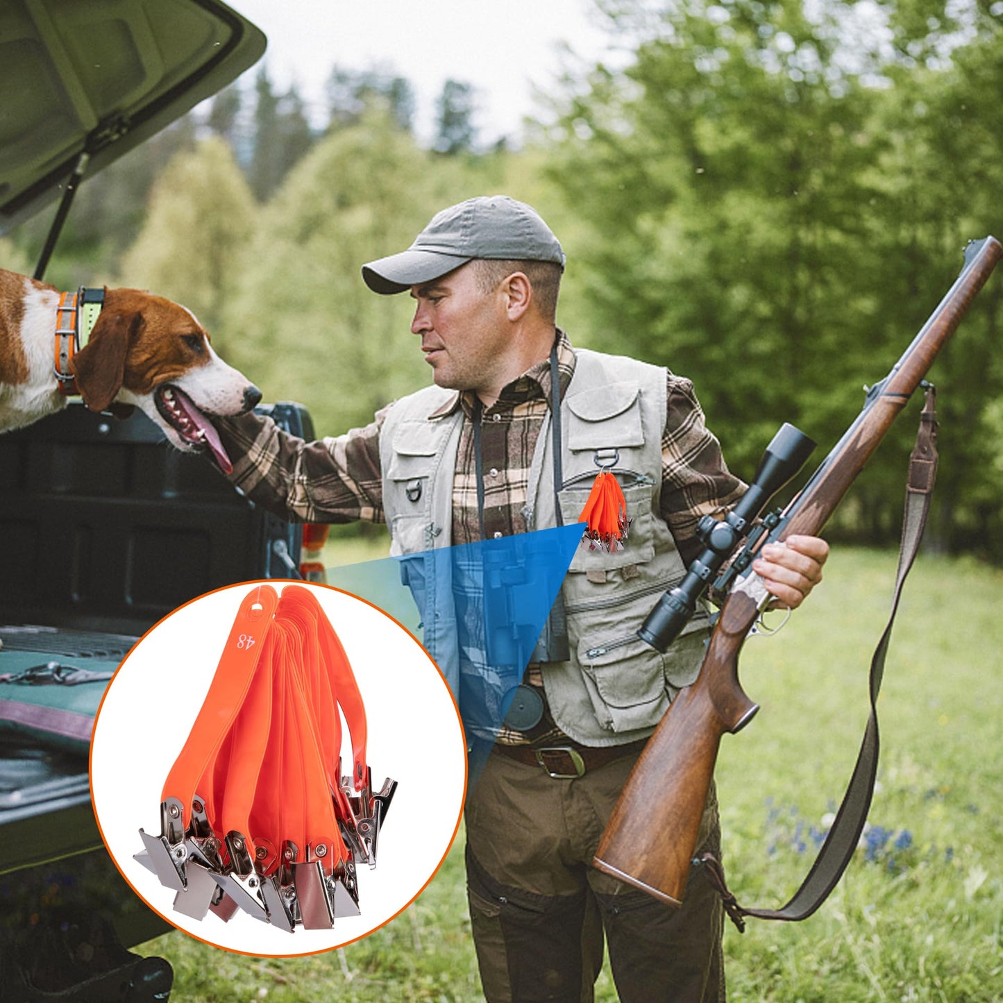 Adnee 48 Pcs Reflective Hunting Trail Markers with Clips for Night-n-Day - High-Visibility Trail Markers for Tree-Stand Hunting Hiking Outdoor