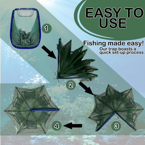 Leukate Collapsible Fishing Bait Minnow Trap - Durable Fish Trap Net for Minnow, Crab, Crayfish, Shrimp Fish Trap Net - Designed for Minnows and Beyond (Blue, 6-Hole-1Pic)