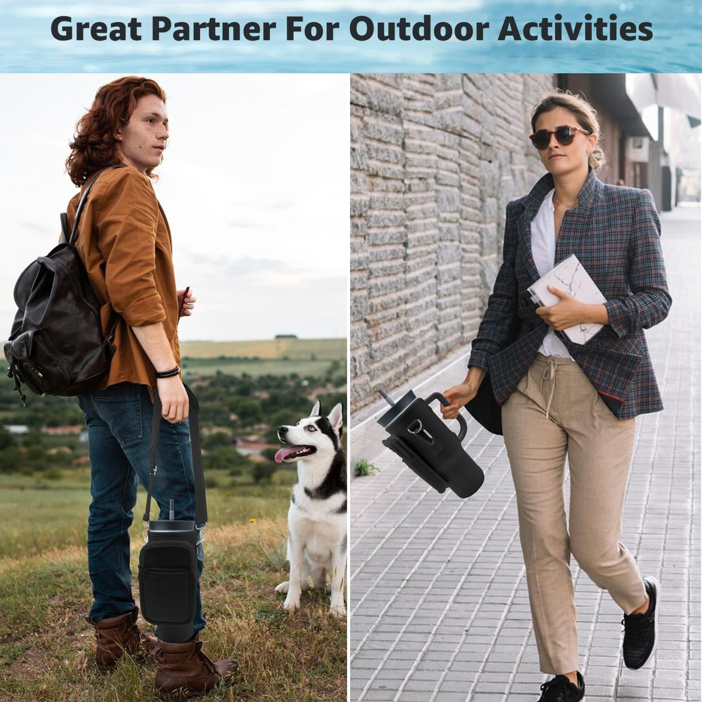 for Owala Stainless Steel Insulated Tumbler 40 oz, for Stanley 40 oz Tumbler, for Simple Modern 40 oz Tumbler,Water Bottle Cup Holder Cover Carrier Sling Bag with Strap, Pouch Pocket for Phone