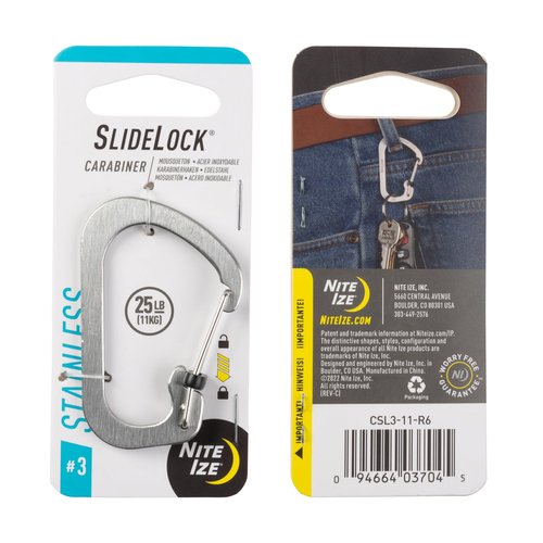 Nite Ize SlideLock Carabiner Stainless Steel - Key Holder Carabiner for Daily Use - Secure Keychain Organizer with Lock - Lockable Carabiner Fits Multiple Keys - Size 3, Stainless Steel (4 Pack)