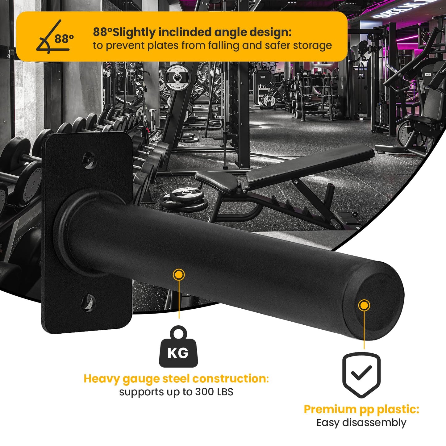 EVERYMATE Weight Plate Holder, Wall Mounted Weight Rack for 1" and 2" Olympic Weight Plates, 4 Pack Home Gym Storage with 8pcs Steel Expansion Bolts, Weight Storage Racks