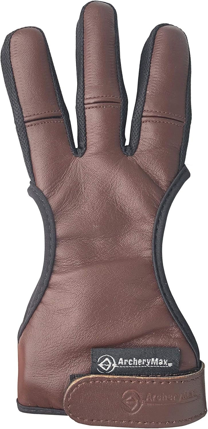 Premium Handmade Brown Leather Archery Gloves - Three Finger Design for Comfort