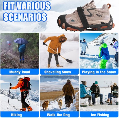 Ice Cleats Snow Traction Cleat for Boots and Shoes 28 Studs Ice Crampons for Walking on Snow and Ice Anti Slip Overshoe Rubber Ice Grippers Slip-on Stretch Footwear Medium