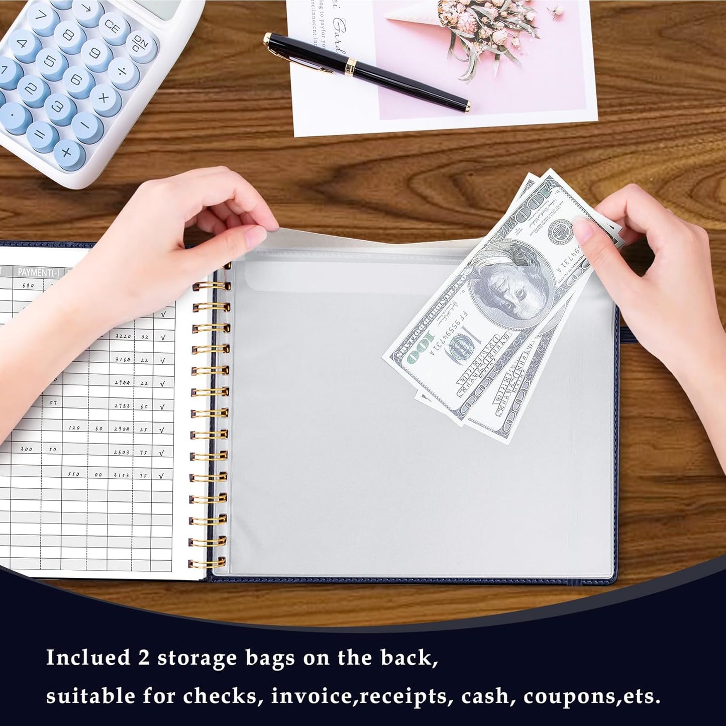 Accounting Ledger Book for Personal & Small Business Bookkeeping, Horizontal Income and Expense Tracker Notebook with Calendar, Hardcover Columnar Log Journal 10.78" x 8", Black