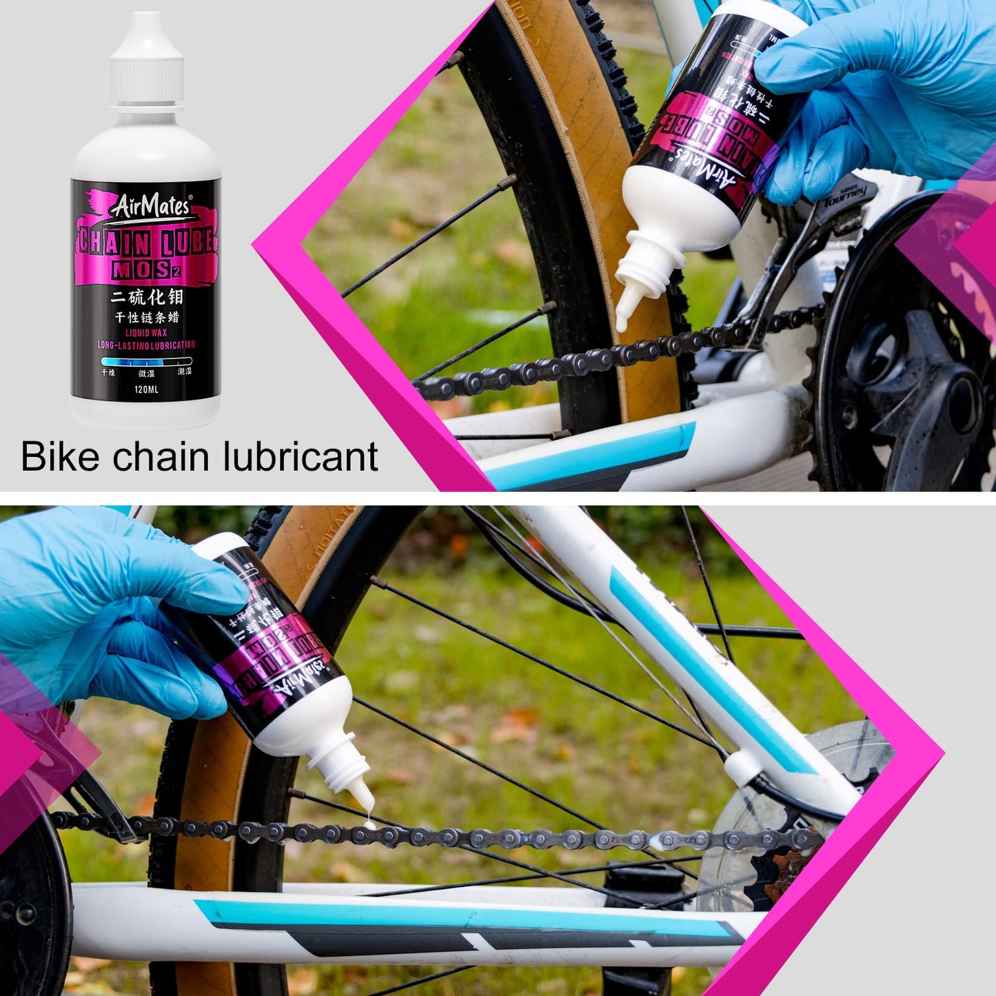 Airmates Bike Chain Cleaning Kit - Including Bicycle Chain Cleaner Degreaser, Cycling Chain Lube, Bike Cleaner Brush Tool and Gloves Suitable for MTB Ebike Road Bike and Trail Bikes