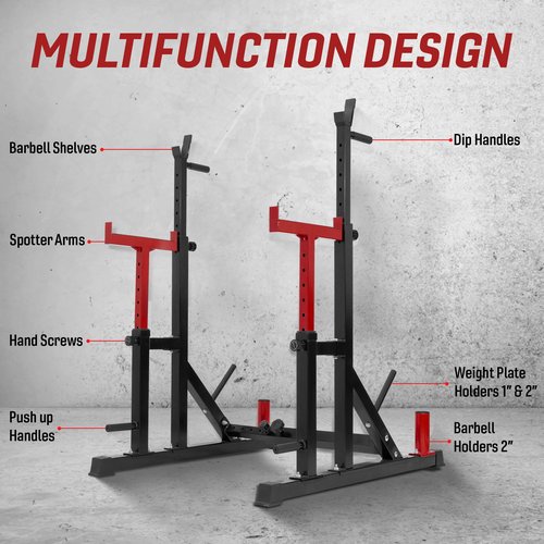 Yes4All Adjustable Squat Rack, 690 LBS Multifunctional Barbell Stand for Home Gym, Weight Lifting, Portable Bench Press Rack