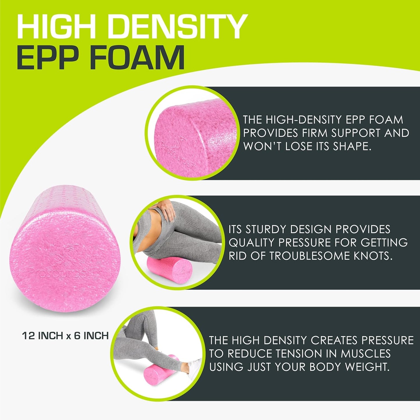 ProsourceFit High Density Foam Rollers 36 - inches Long, Firm Full Body Athletic Massage Tool for Back Stretching, Yoga, Pilates, Post Workout Muscle Recuperation, Black