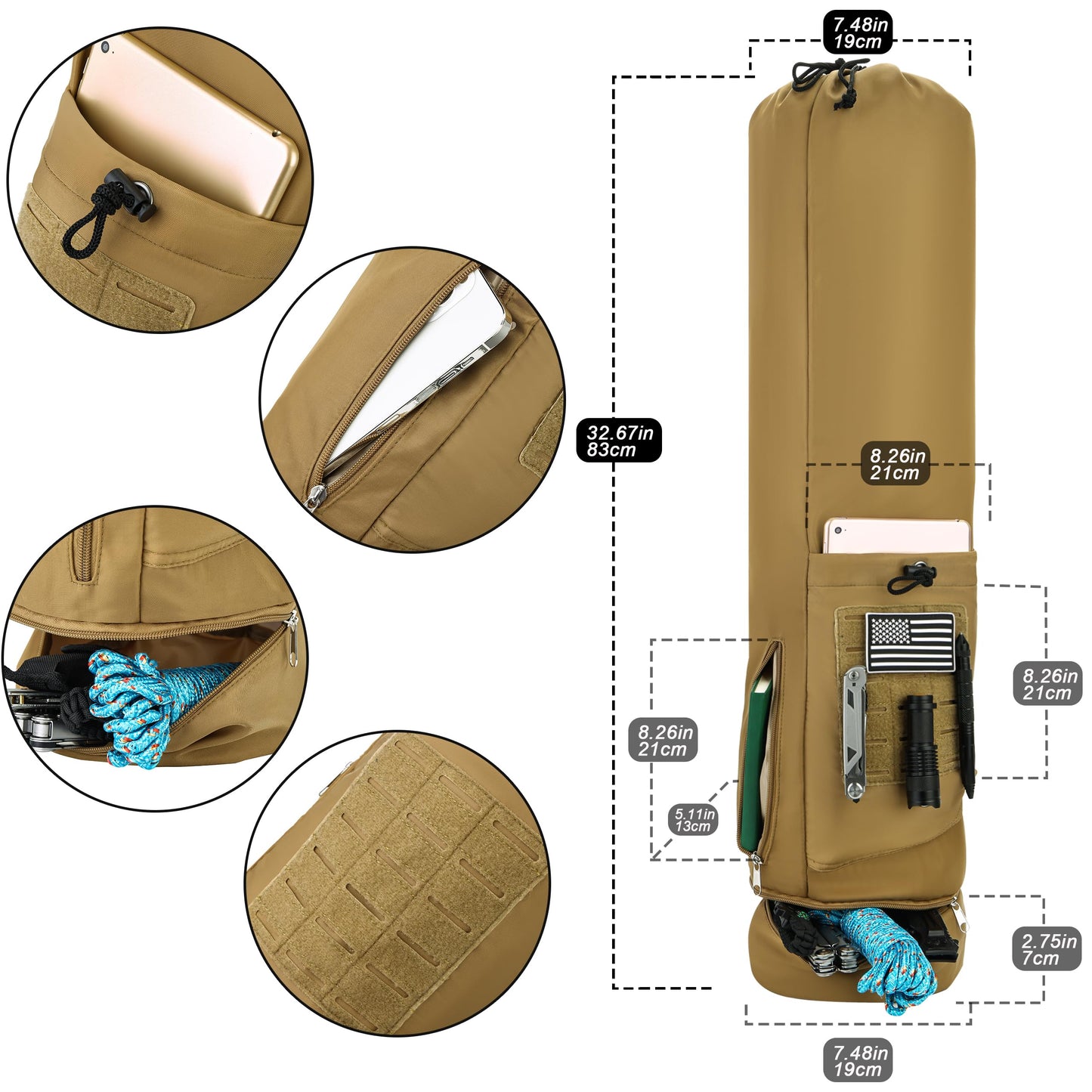 JIPIMON Shooting Mat with Tactical Water Resistant Carrying Bag, Extra Large Prone Padded Portable Roll Up Shooting Mats (Tan)