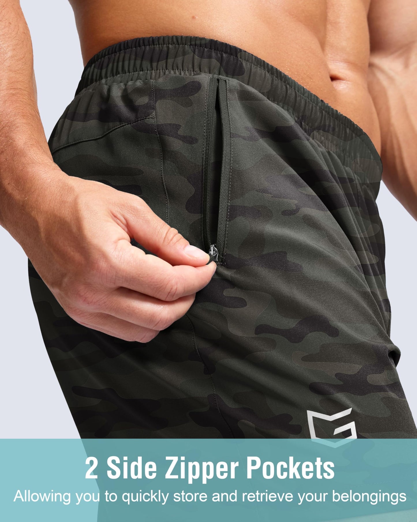 G Gradual Men's Athletic Running Shorts with Zipper Pockets Quick Dry 7"/ 5"/ 9" Workout Gym Shorts for Basketball Hiking(Green Camo,5XL)