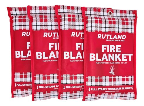 Rutland Fire Blanket for Home and Kitchen Emergency - 4 Pack, 40" x 40" - Fiberglass Fire Suppression Blanket Safety for Grilling, Camping and Boats