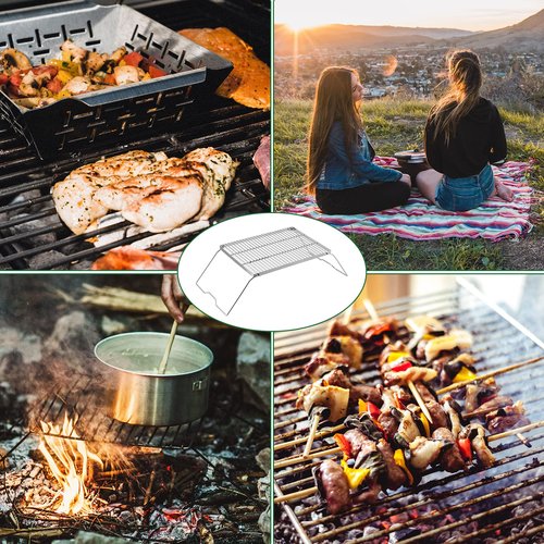 YETO Folding Campfire Grill 304 Stainless Steel Grate Heavy Duty Bushcraft Portable Camping Grill with Legs Carrying Bag for Outdoor Camping Cooking 16.3"x 12.2" x 8.6"