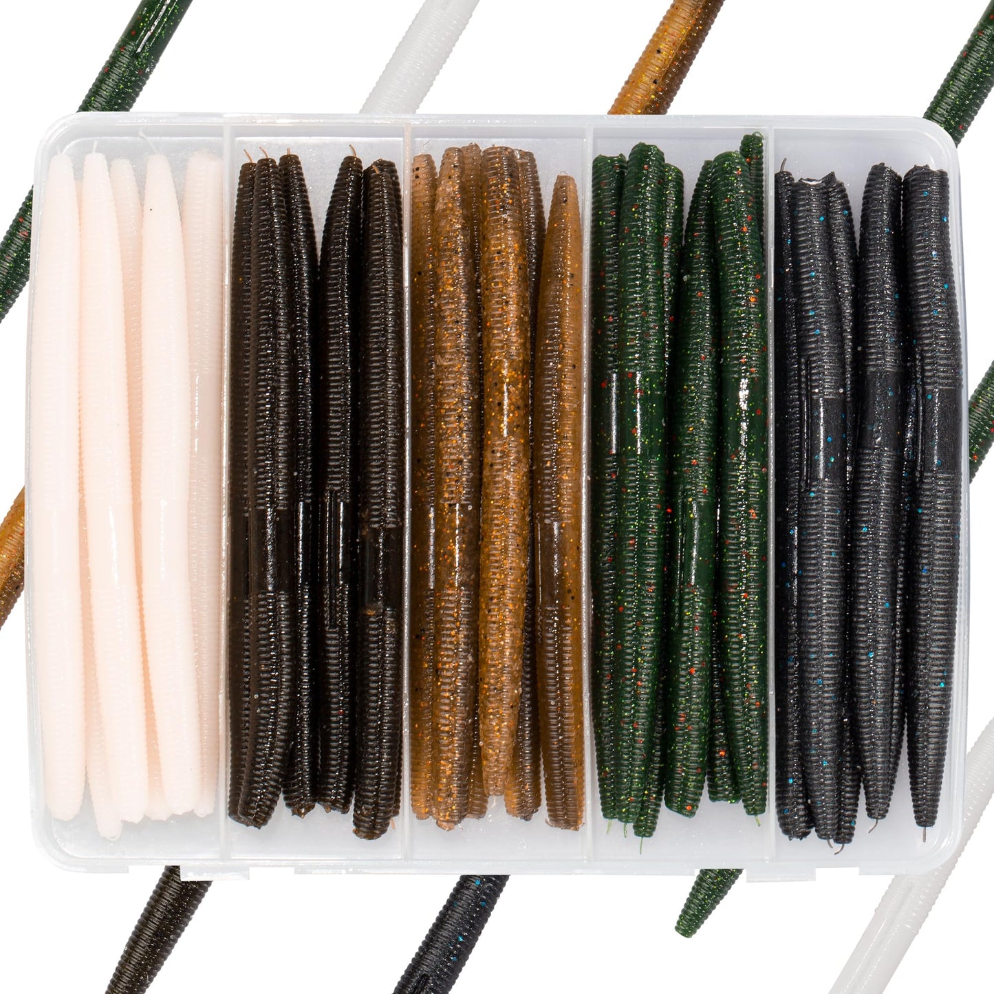 Bombrooster Fishing Soft Plastic Lures, 5 Inch Rubber Fishing Worms, Salt Impreatation Senko Worms for Bass Fishing (30 Pack)