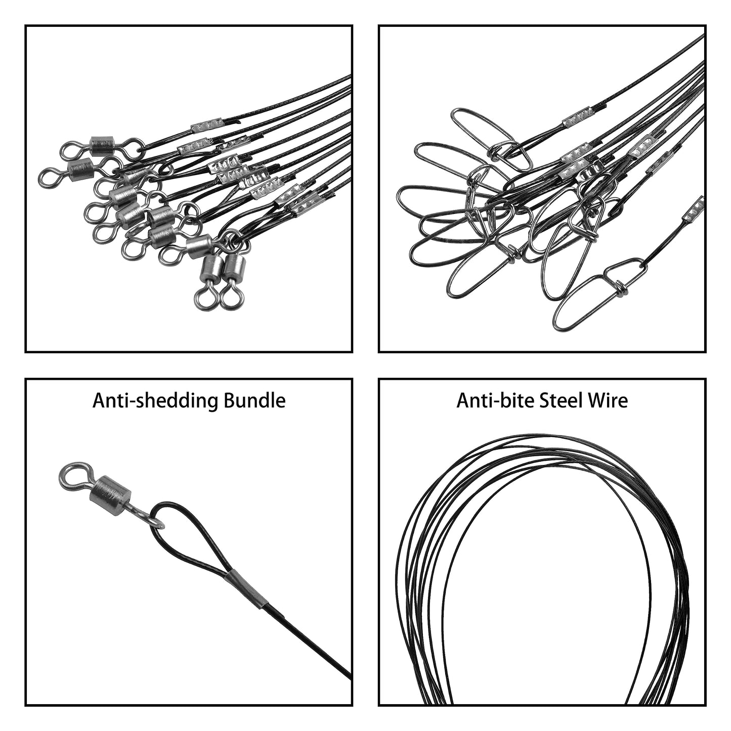 Fishing Wire Leaders, 15pcs Heavy Duty 150LB Stainless Steel Fishing Line Leaders with Swivels and Snaps Nylon-Coated Tooth Proof Saltwater Line Wire Leader Snap Connector 19.7inch