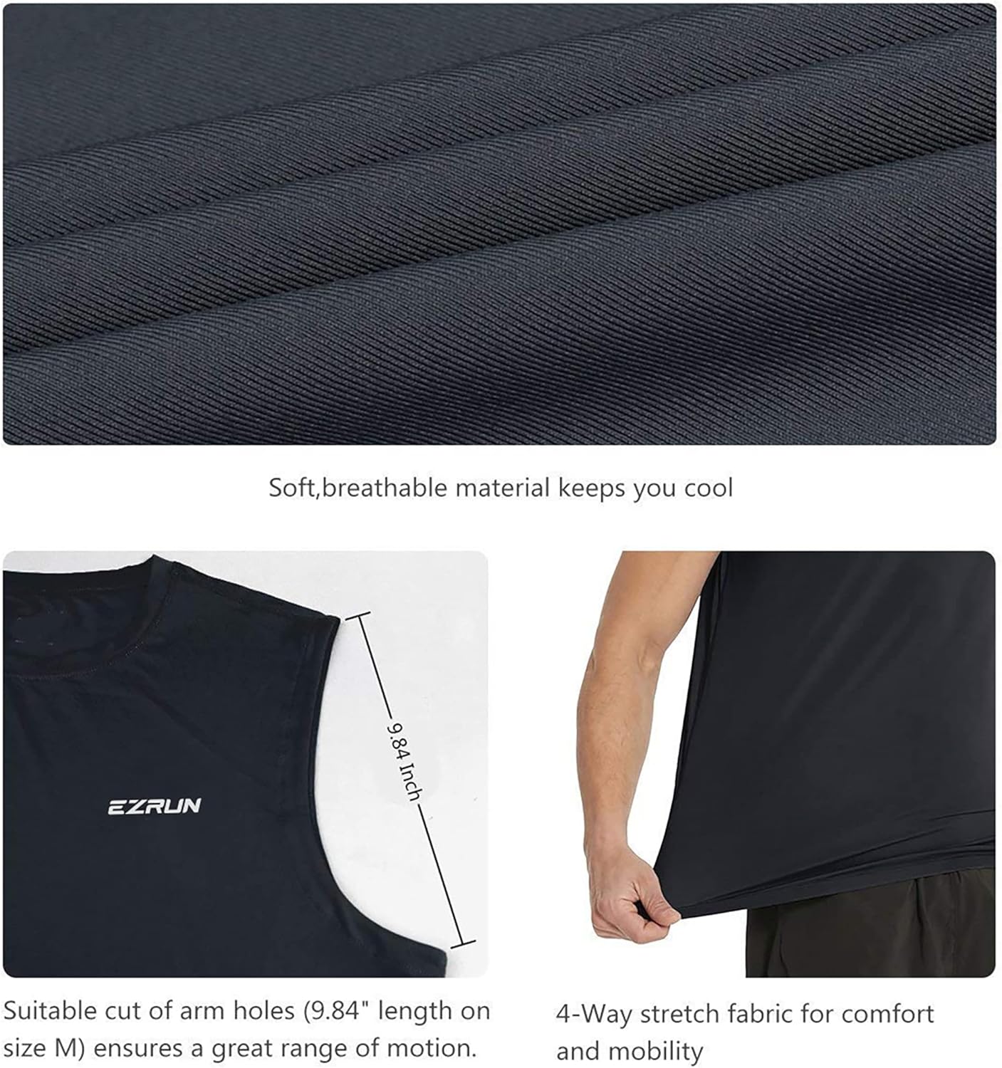 EZRUN Men's Sleeveless Shirt Quick Dry Workout Swim Shirt Gym Muscle Athletic Beach Tank Top Big and Tall