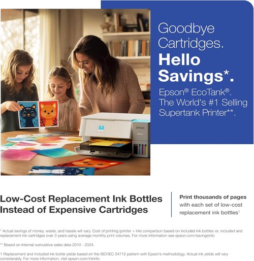 Epson EcoTank ET-2980 Wireless All-in-One Color Supertank Printer with up to 3 Years of Ink, Refillable Tanks, Perfect for Home, 15 PPM, 1.44" Color Screen, Auto 2-Sided Printing - Black
