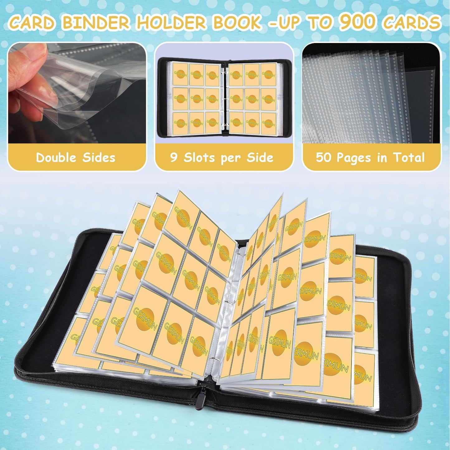 Football Card Binder with Sleeves, 900 Pockets Trading Card Binder,9 Pocket Card Binder Holder Album Storage Organizer Case Compatible with Football Baseball Card and other Trading Cards