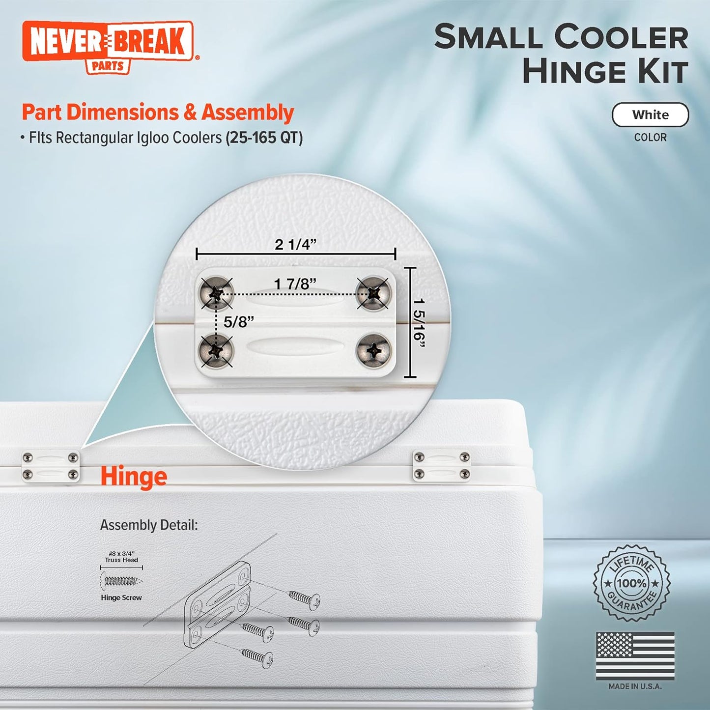 NeverBreak Parts - 2 Pack White Igloo Cooler Hinges Replacement with Screws | High Strength Igloo Cooler Replacement Parts | Igloo Parts kit for ice chests