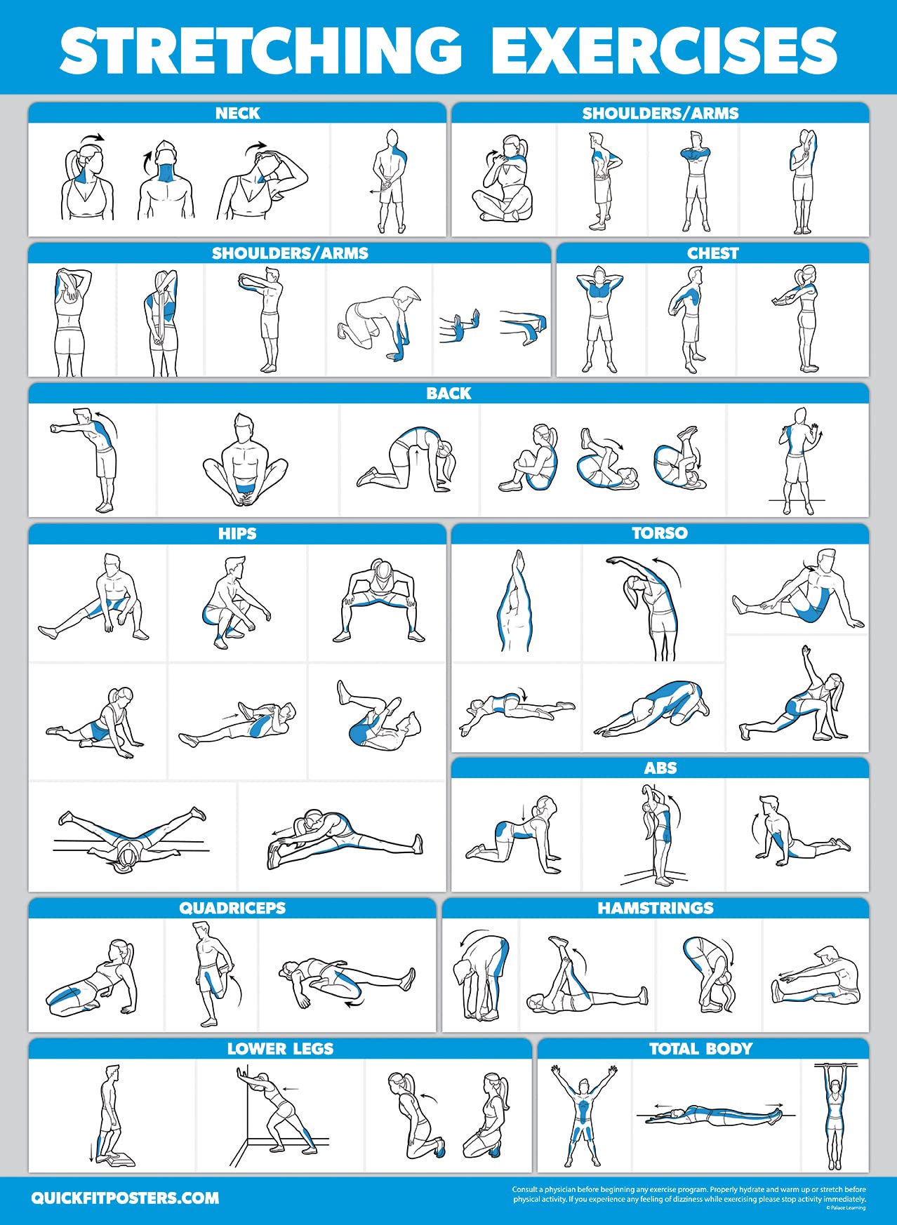 2 Pack - Yoga Block Poses + Stretching Exercise Poster Set - Yoga Positions with Blocks Chart - Set of Two Fitness Charts (18 x 24, LAMINATED)