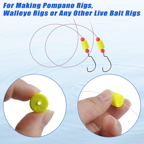 SILANON Pompano Rig Floats,50pcs Foam Snell Floats Fishing Floats Bobbers for Surf Fishing Bullet Cylinder Pompano Floats Walleye Rig Live Bait Rig Making Accessories for Trout Catfish