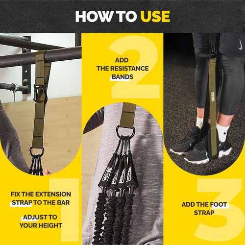 Pull Up Assistance Bands Set - 4 Heavy-Duty Pull Up Bands, Height Adjustable Strap & Comfortable Foot Strap - Stackable Pull Up Resistance Bands for Pull Ups (Military Green)