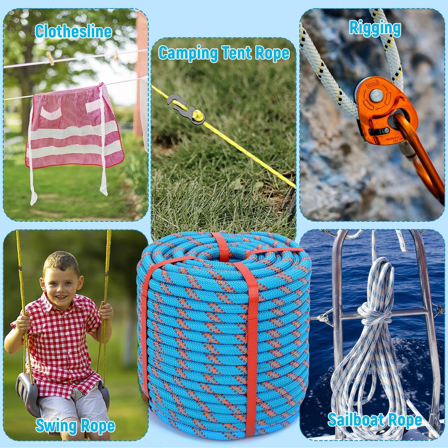 Arborist Rope Climbing Rope 48 Strands 1/2 Inch Tree Rope for Climbing Tree Swing Pulling Sailing