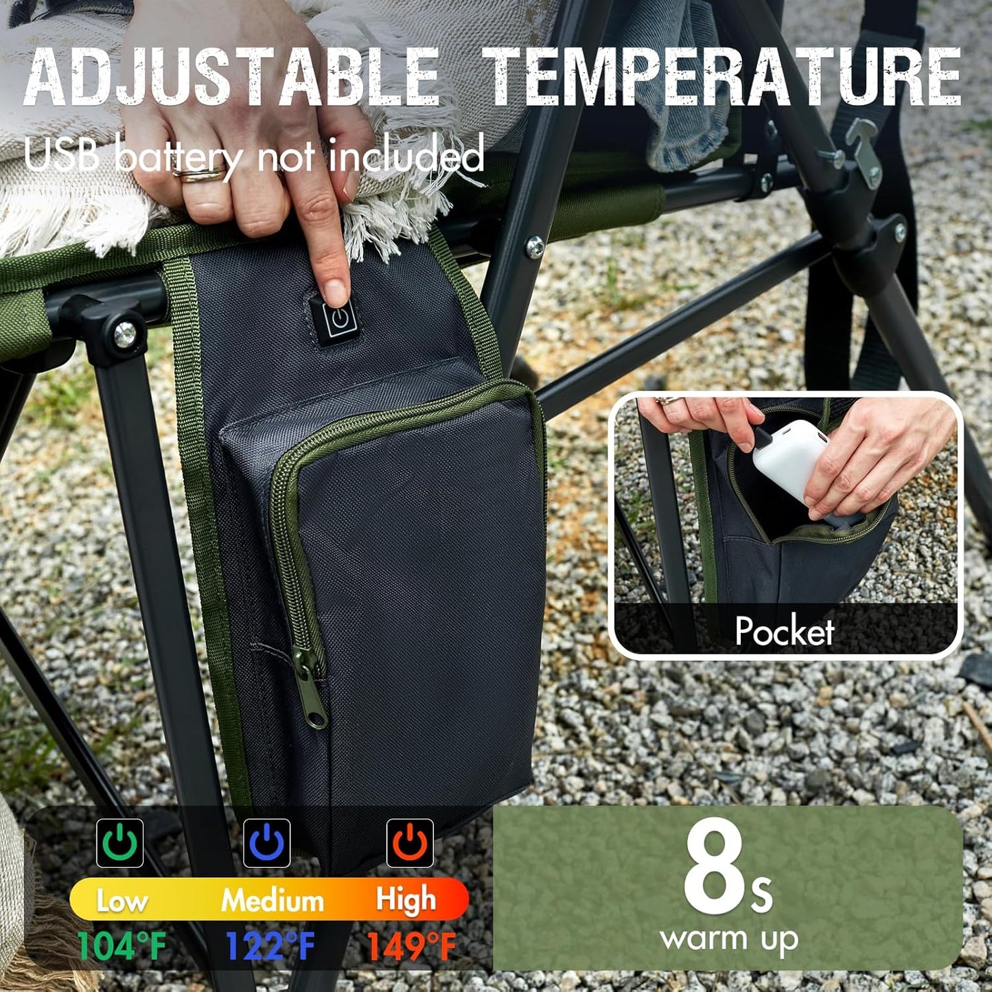 PORTAL Oversized Folding Camping Chair High Back Portable Lawn Chairs for Adults Outdoor Sports with Hard Armrest Cup Holder，Supports 400LBS Black