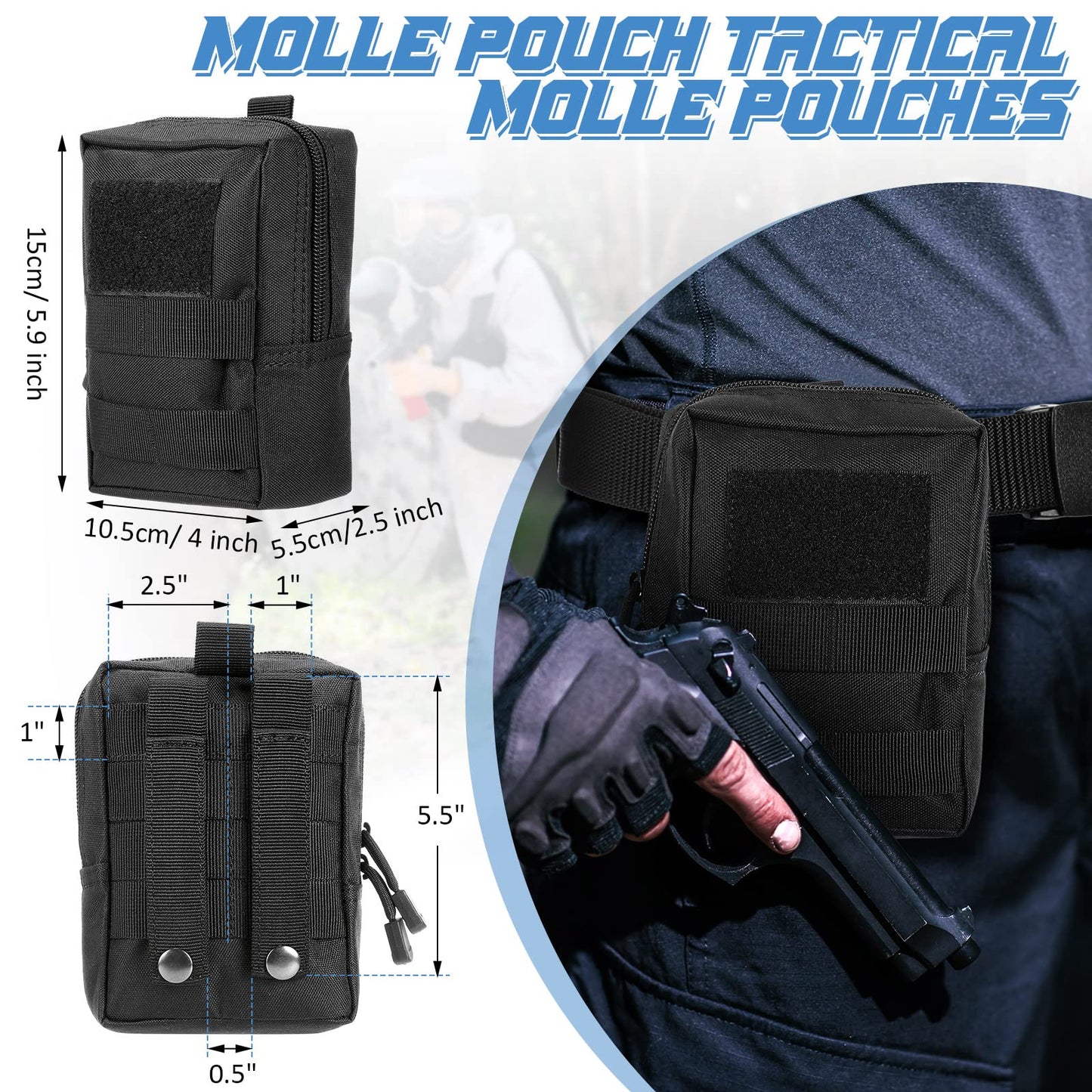 Cunno 8 Pcs Molle Pouches Tactical Molle Pouch Vest Pouch Cell Phone Belt Pouch Waterproof Waist Bag Pack Utility EDC Pouch Bag Compact Accessories Gadget Pocket Organizer (Black)