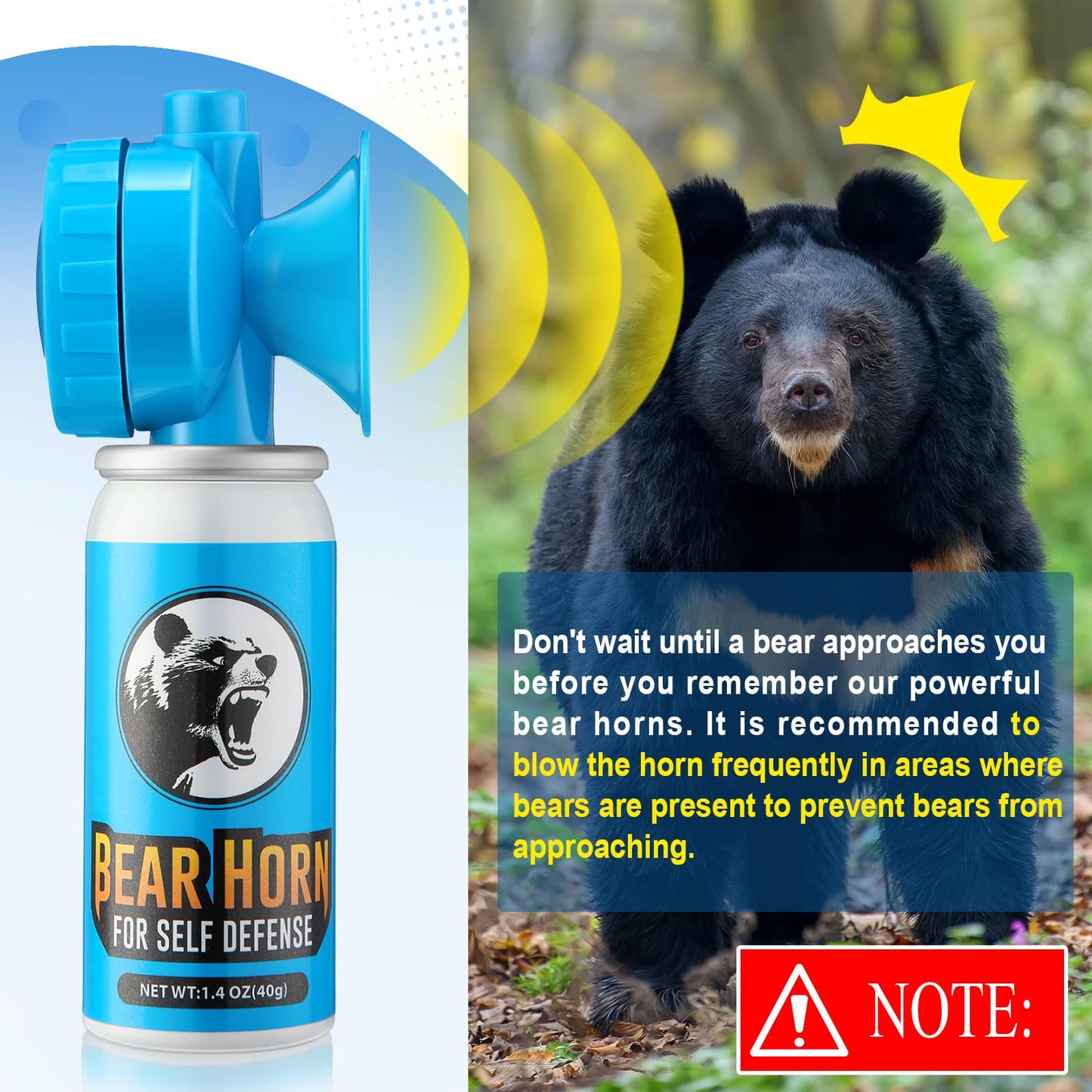 1.4oz Bear Horn Self Defense 123dB Loud Air Horn Audible up to 1/2 Mile Safety Air Horn for Wild Animals Bear Alarm for Hiking Climbing Camping and Outdoor Protection (1)