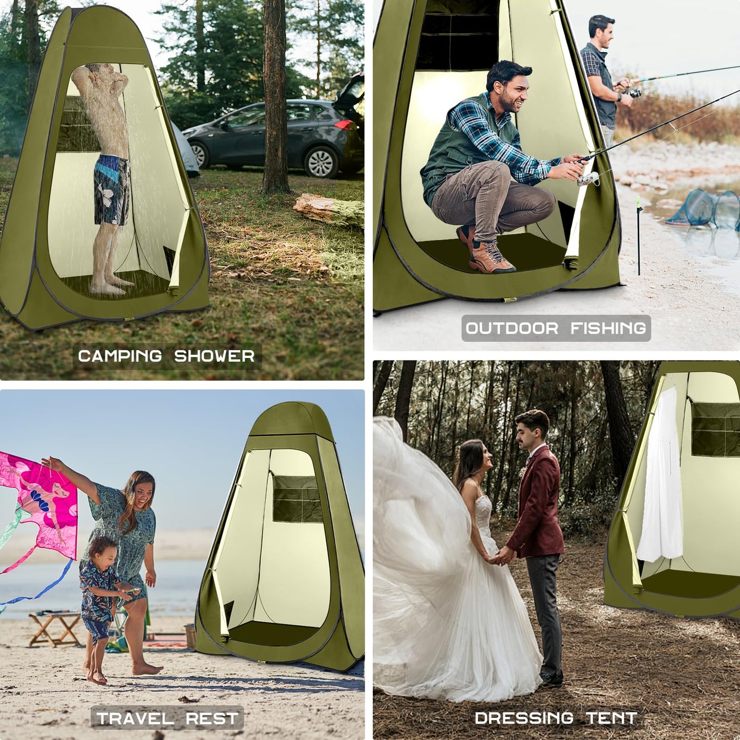 BRIAN & DANY Pop Up Shower Tent, Portable Changing Tent with Rain Shelter & Windows, Privacy Camping Tent for Hiking Beach, UPF 50+ & Waterproof, 47.2" x 47.2" x 74.8", Olive Green