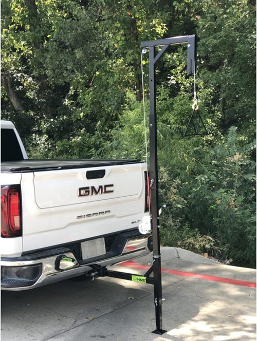 HME Truck Hitch Game Hoist Complete Kit with Winch and Gambrel, 400 lb Capacity - Hunting Game Skinning and Cleaning Accessory with 360-Degree Swivel Shaft and Adjustable Height