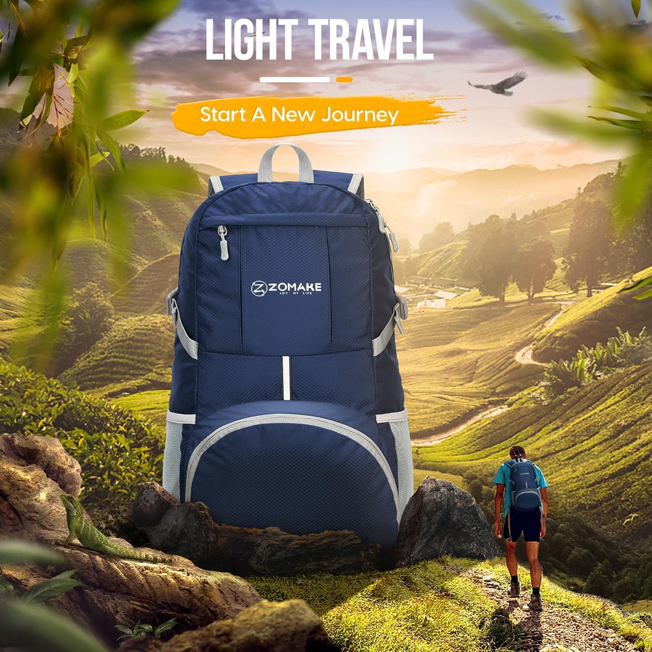 ZOMAKE Lightweight Packable Backpack 35L, Light Foldable Backpacks Water Resistant Collapsible Hiking Bag, Compact Folding Day Pack for Travel Camping(Black)