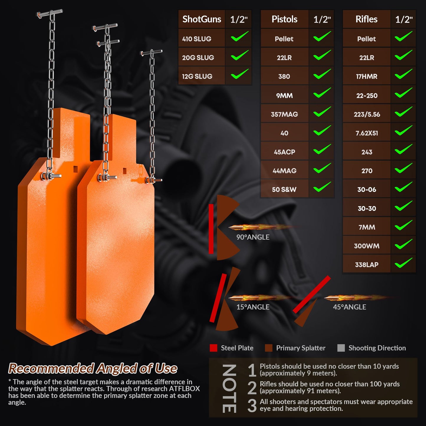 Ar 500 Steel Target 1/2 Inch Thick - Heavy Duty 12" x 20" Steel Silhouette Target, Laser-Cut Steel Plate Targets for Shooting, Metal Targets for Shooting Range, Neon Orange Color