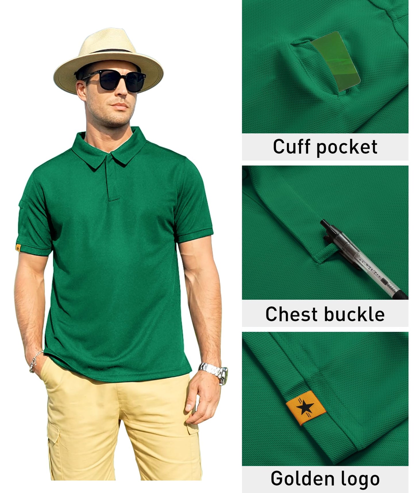 ZITY Mens Polo Shirt Short Sleeve Sports Tactical T-Shirt Athletic Golf Polos Daily Casual Stylish Collared Shirts for Men Viridian Medium