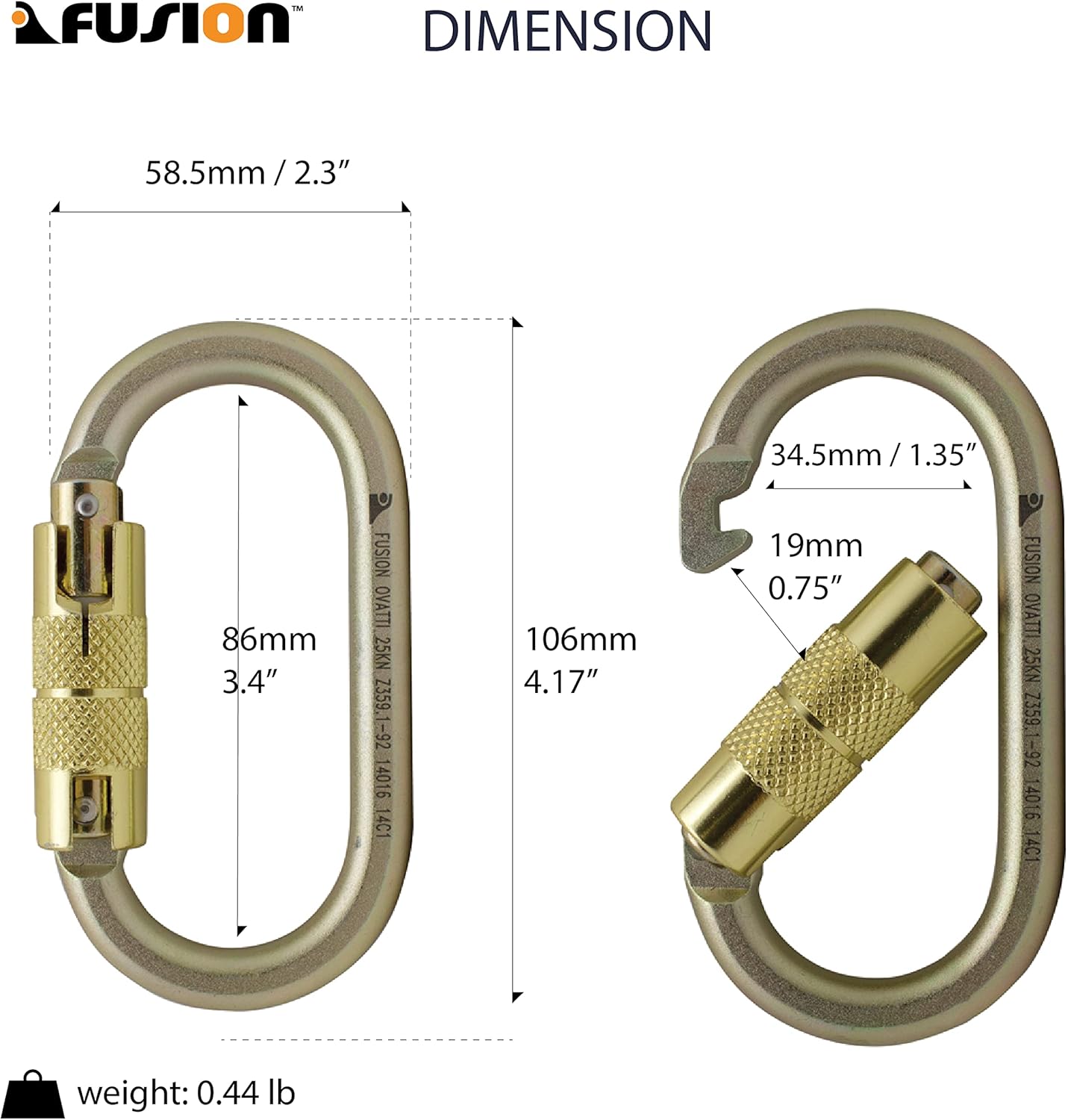Auto Locking Carabiner 25KN (5-Pack)- Fusion Climb® Ovatti- Professional Rock Climbing Carabiner- Heavy Duty Steel- Auto Locking Carabiner for Climbing, Rappelling, D Shaped- UIAA ANSI Compliant